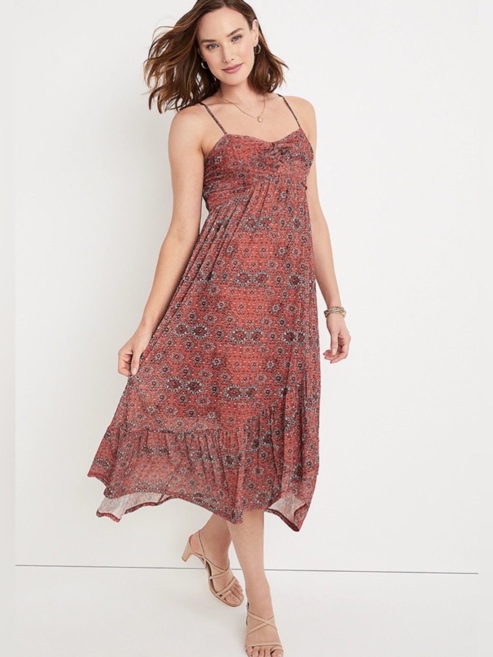 Maurices Medallion Mesh Front Knot Midi Dress